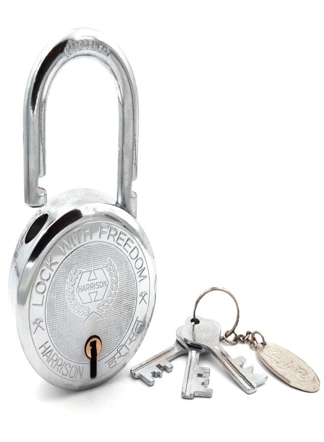 Harrison Padlocks/Round Padlock 75mm 9 Lever with 3 Keys T-26-0255 Pack of 1/ Mild Steel Material/Bright Chrome Polished Finish/Padlock, Lock, Locks for Home, Locks for Main Door - Image 2